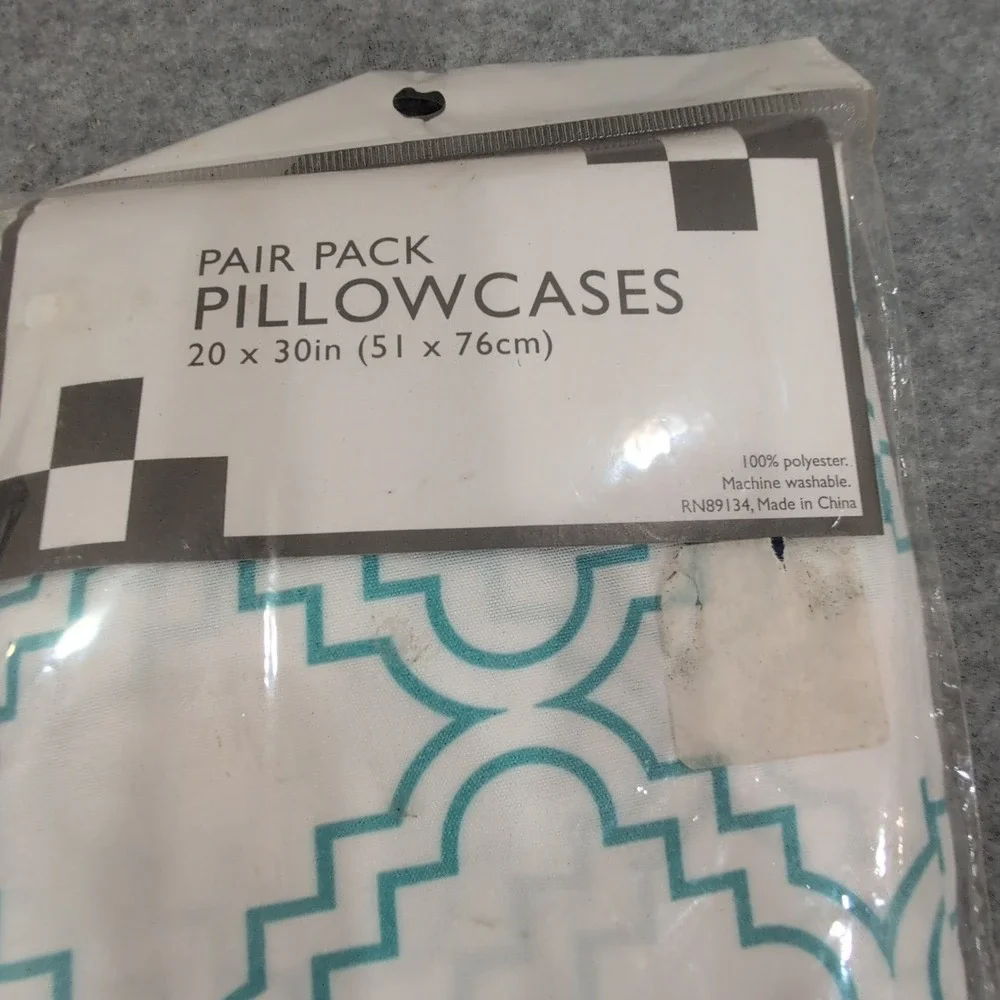 Lot of 3 New Pillowcase Pairs Navy Blue Cotton Satin Teal Geometric Standard - Picture 3 of 4